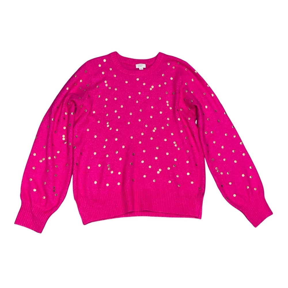Crown & Ivy Polka Dot Sweater Womens XL Pink Gold Foil Knit Crewneck‎ Pullover